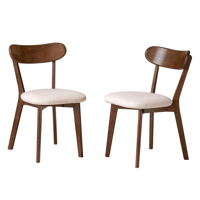 100% Solid Wood Upholstered Dining Chairs, Mid Century Modern Oak Dining Chairs with Curved Back Design with Butterfly Wing Shape for Kitchen, Dining Room, Restaurant (2, Walnut Color-Beige Cushion)