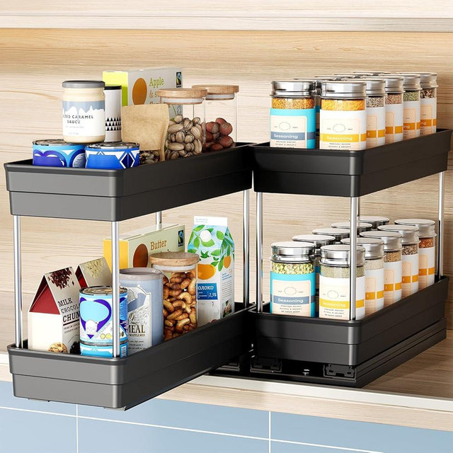 Nieifi Vertical Spice Rack Pull Out-Spice Racks for Inside Cabinets-4-1/3 inch Wide-Suitable for Cabinets Larger Than 12 inches High-Seasoning Kitchen Organizer-4.3"W x 10.6"D x 8.7"H-2 Pack-2 Tier
