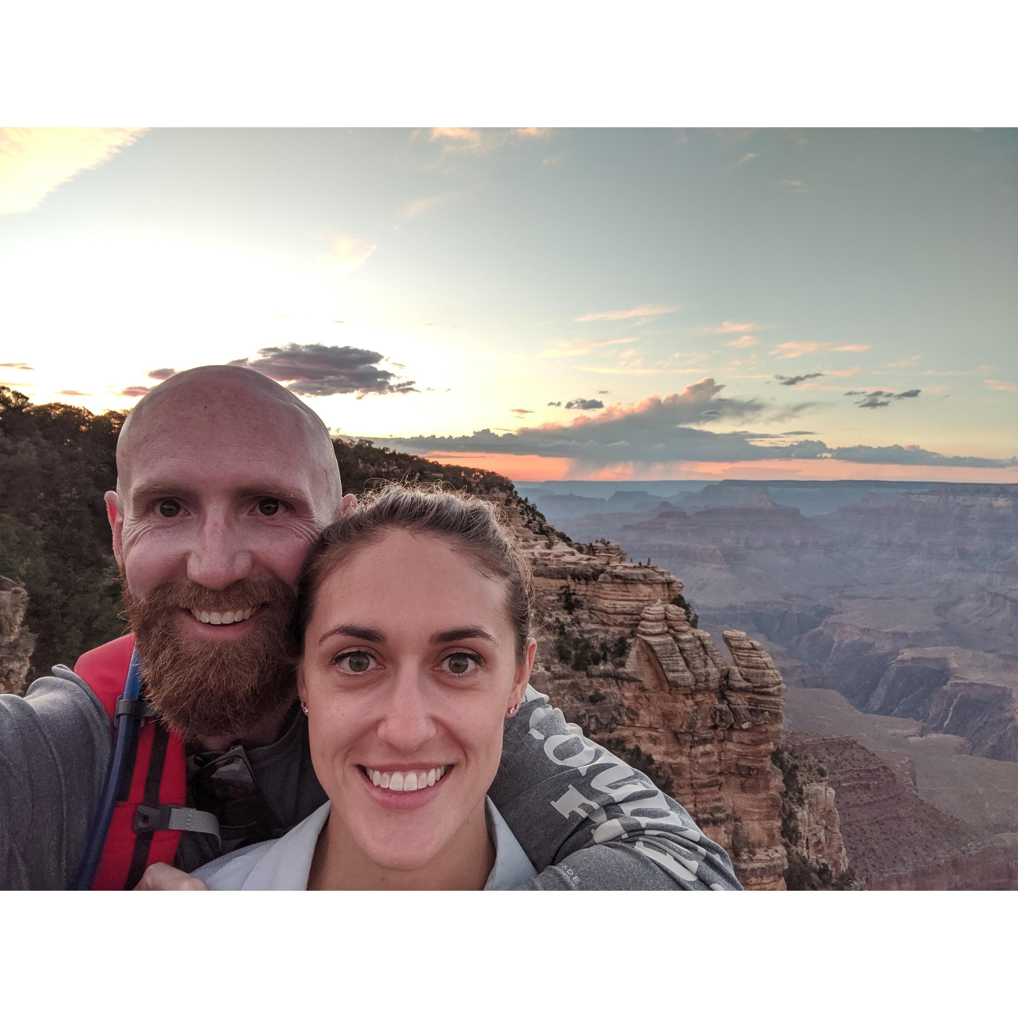 Watching the sunset over the Grand Canyon after hiking to the bottom and back up. ~ 2019
