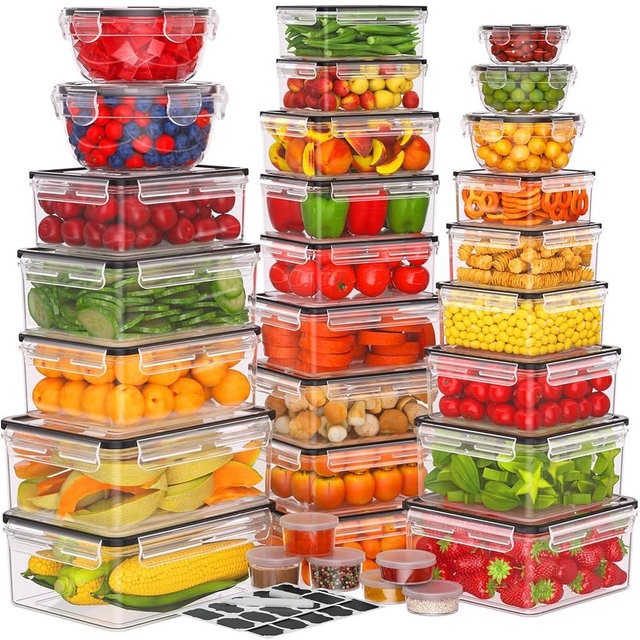 62 PCS Large Food Storage Containers with Lids Airtight (31 Lids &31 Containers) - Leakproof Meal-Prep Containers for Kitchen Storage Reusable Plastic Microwave/Dishwasher Safe with Labels & Pen