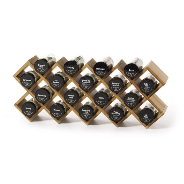 Kamenstein 5085178 Criss-Cross 18-Jar Bamboo Countertop Spice Rack Organizer with Free Spice Refills for 5 Years