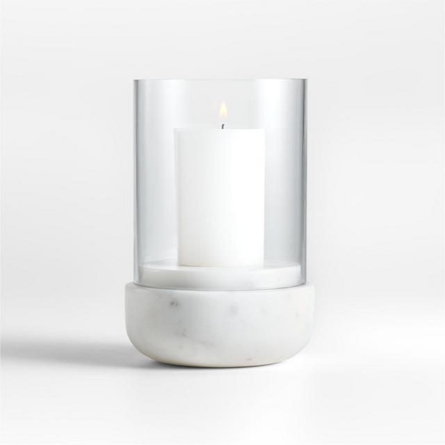 Curve Marble and Glass Hurricane Candle Holder 6.5"