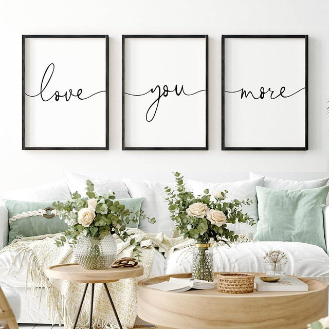 Heiple Love You More Sign Set of 3 Framed Above Bed Wall Decor Farmhouse Bedroom Decor Wood Wall Art Rustic Master Bedroom Essentials Home Wall Decoration (Black, 16"x24")