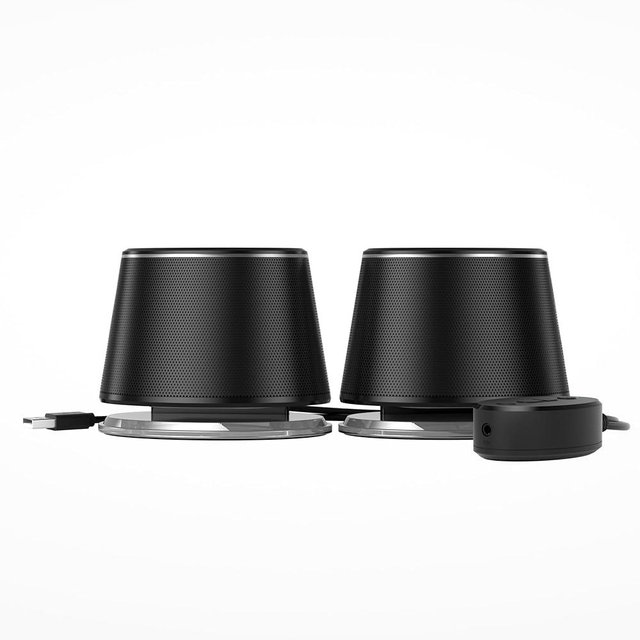 Amazon Basics Bluetooth Computer Speakers with USB 3.0, LED Blue Lighting, Volume Control, USB Powered, Set of 2
