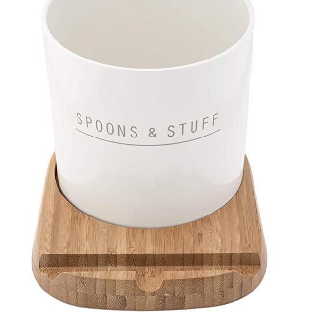 Tablecraft 700003 Utensil Holder with Base, 7.5 x 9.5 x 1, Melamine