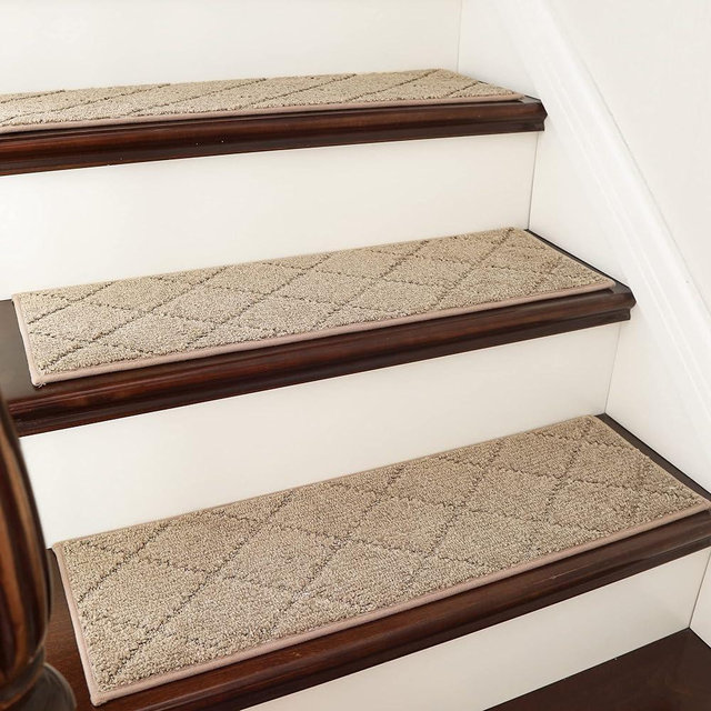 COSY HOMEER Edging Stair Treads Non-Slip Carpet Mat 28inX9in Indoor Stair Runners for Wooden Steps, Edging Stair Rugs for Kids and Dogs, 100% Polyester TPE Backing 15pcs,Beige