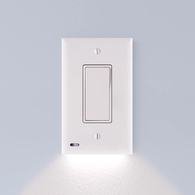 4 Pack - SnapPower SwitchLight - LED Night Light - for Single-Pole Light Switches - Switch Plate with LED Night Lights - Adjust Brightness - Auto On/Off Sensor - (Rocker, White)