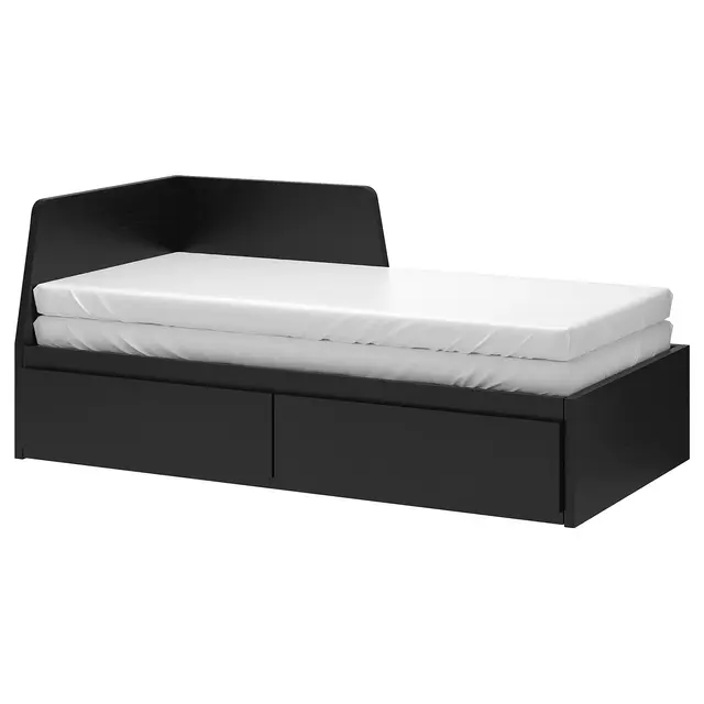 FLEKKE Daybed frame with 2 drawers, black-brown Twin