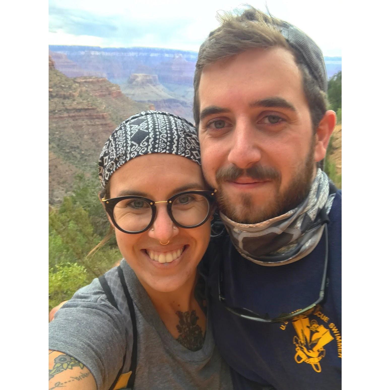 Hiking the Grand Canyon on said move. Aaron puked because Sara made him chug gatorade when super dehydrated, (oops, 2017).