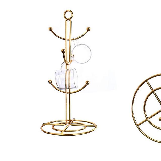 RomanticDesign 6 Holder, Countertop Mug Tree, 6 Hook Coffee Cup Dryer Kitchen Coffee Mug Tree Countertop Tea Cups Holder Stand,Gold