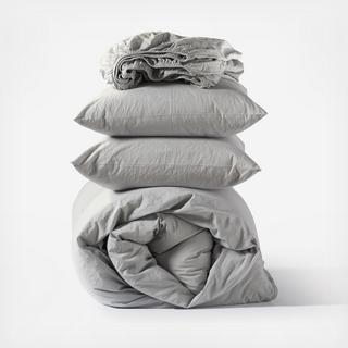 Organic Crinkled Percale 4-Piece Minimalist Duvet Set
