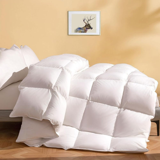 DWR Luxury Feather Down Fiber Comforter Oversized Queen Size, Ultra-Soft Cotton-Blend Fabric, 750 FP Medium Weight for All Season Hotel Style Fluffy Duvet Insert with Ties (98"x98", White)