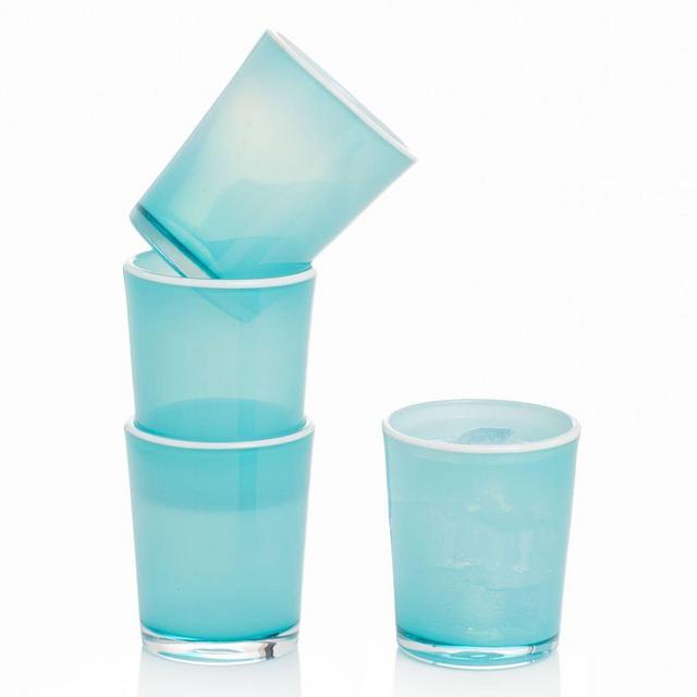 Handcrafted Summer Rim Glasses, Set of 4 - Aqua/White Rim