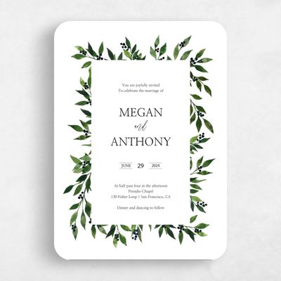 White Rounded Wedding Invitation - Gingerwood Border