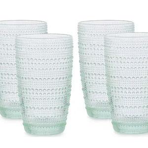 Southern Living 4-Piece Beaded Highball Glass Set GREEN