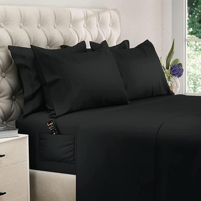DREAMCARE deep Pocket Queen Sheets - 6 PCS Set - up to 15 inches - 2500 Supreme Collection - Superior Softness - Hotel Luxury Sheets & Pillowcases Set - Wrinkle and Fade Resistant (Queen, Black)