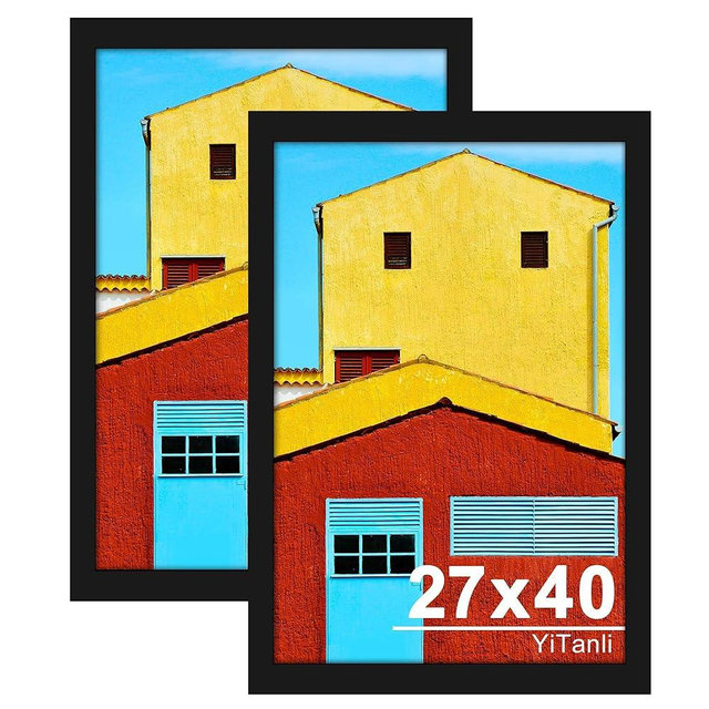 YiTanli 27x40 Inch Poster Frame 2 Pack, Engineered Wood Black Large Picture Frame for 27 x 40 in Photos, Movie Posters & Art Prints, 27 x 40 Poster Frame Horizontal or Vertical Wall Mounting