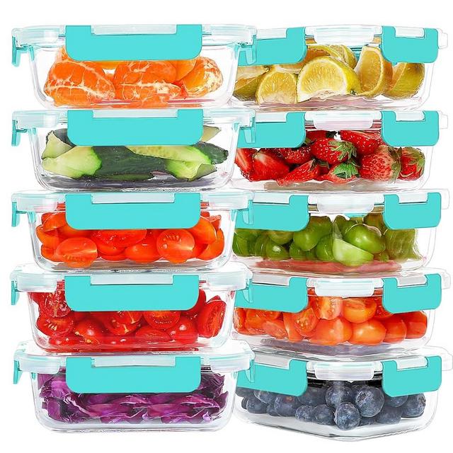 KOMUEE 10 Packs 22 oz Glass Meal Prep Containers, Glass Food Storage Containers with Lids, Airtight Lunch Boxes BPA Free, Microwave and Freezer Safe, Green