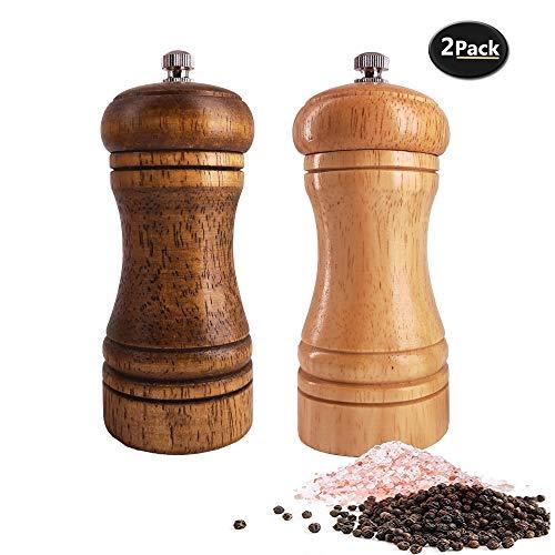 Salt and Pepper Grinders Set,Ouktor Manual Wooden Salt and Pepper Mills Shakers, Ceramic Rotor with Strong Adjustable Coarseness (5.5inch)