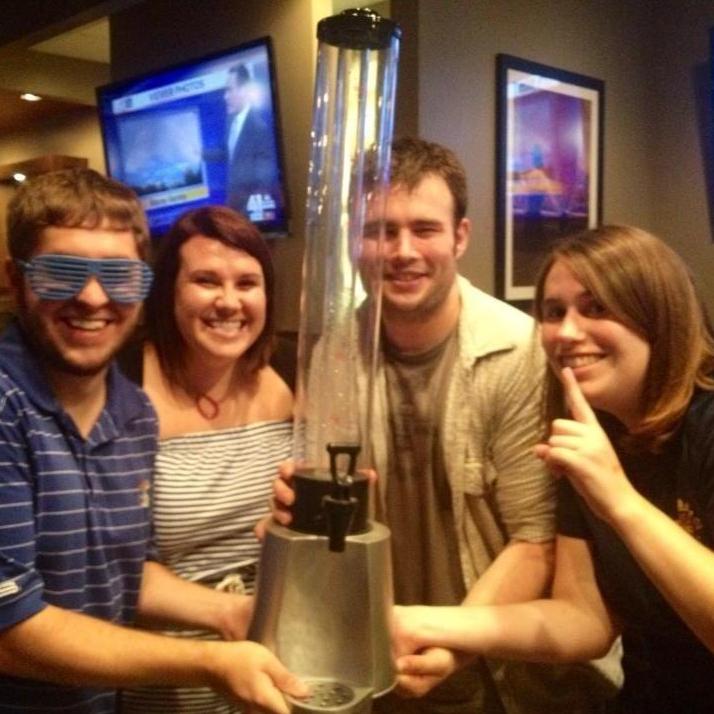 Celebrating 5th place in the Beer Olympics with our good friends Susan and Craig. Our prize was this beer tower!