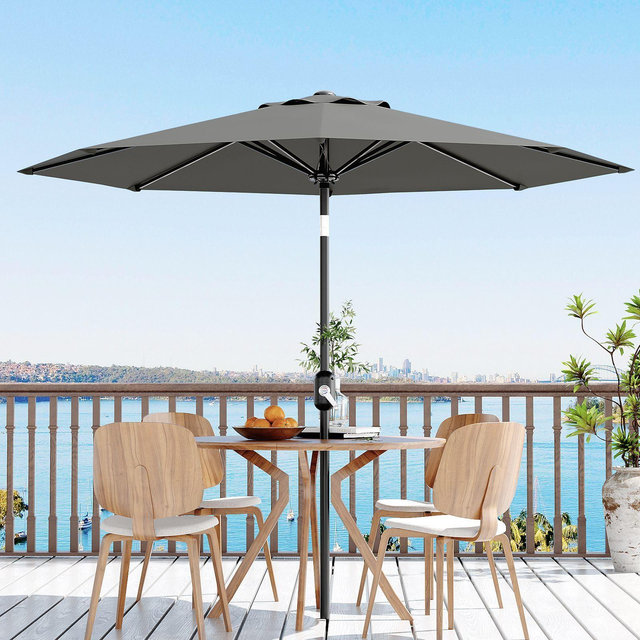 10ft Patio Umbrella, Table Umbrella Outdoor Patio with Crank Lift & Push Button Tilt, 8 Sturdy Ribs for Yard, Deck, Pool-grey