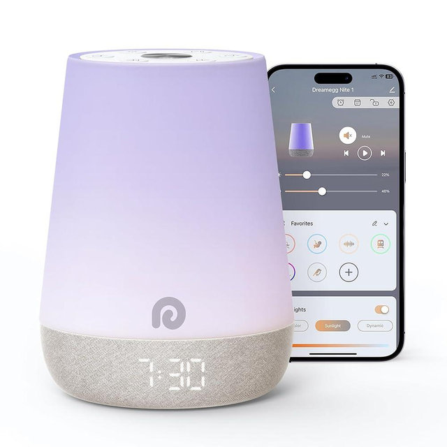 Dreamegg Nite 1 - Baby Sound Machine, Sleep Trainer, Night Light for Kids, Ok to Wake Alarm Clock, 34 Soothing Sounds, App Control, White Noise Sound Machine for Baby Kids Toddler Nursery Bedroom