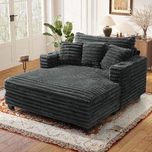 60" Chaise Lounge Chair Indoor, Upgraded Oversized Comfy Sofa Bed, Fluffy Plush Faux Fur Sleeper Couch Lazy Chair Bed, Reading Chairs Cloud Couches for Living Room,Dark Grey