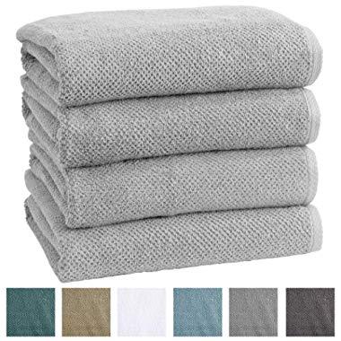 100% Cotton Quick-Dry Bath Towel Set (30 x 52 inches) Highly Absorbent, Textured Popcorn Weave Bath Towels. Acacia Collection (Set of 4, Light Grey)
