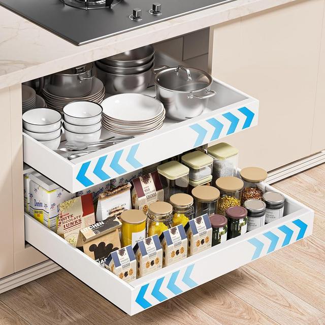 Pull Out Cabinet Organizer, Expandable(12.2"-20.5") Heavy Duty Slide Out Drawer for Kitchen Cabinets Fixed with Adhesive Nano Films, Under Sink Organizer For Bathroom Storage(16.5''Deep,1 Pack White)