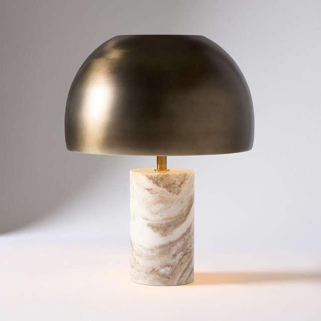 Briggs Table Lamp, 15", Antique Brass/Natural Marble