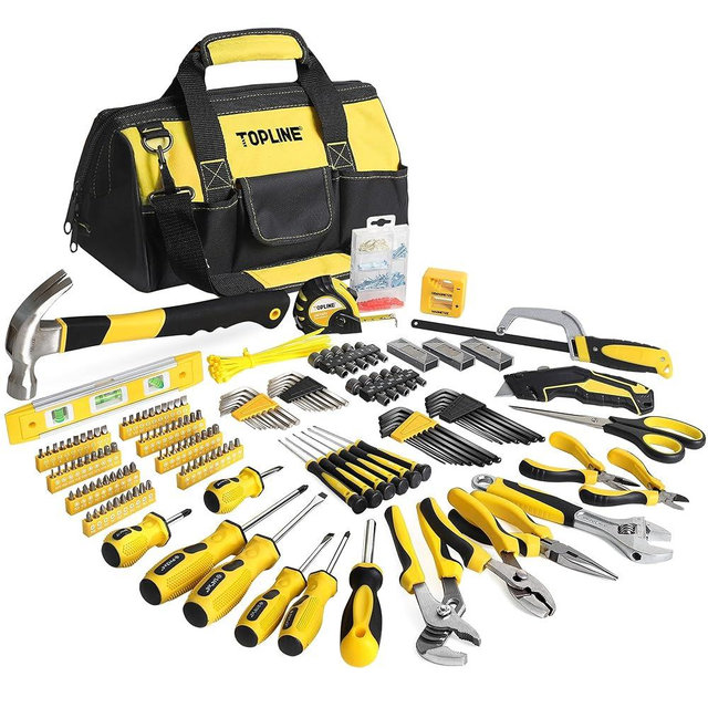 TOPLINE 390-Piece Hand Tool Kits for Home, 14-Inch Wide Mouth Tool Bag with Tools Included, Home Tool Set for Men, General Home Maintenance, Daily Use