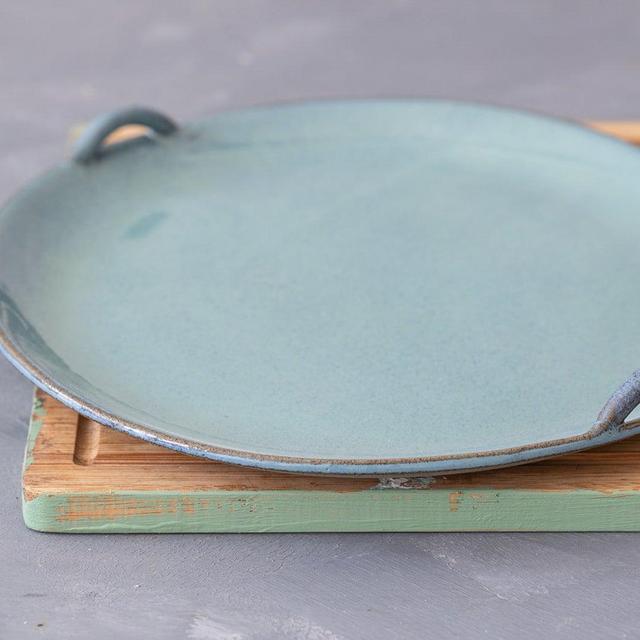Large Handmade Cake Platter, Ceramic Round Plate With Handles, Rounded Dessert Serving Tray, Pottery Plate, Mother Gift