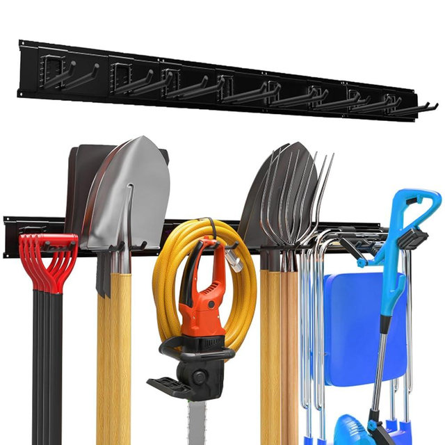 Garage Garden Tool Organizer Wall Mount, Heavy Duty Garage Tool Storage Rack 64 Inches, Max Load 440lb - Shovel, Rake, Folding Chair, Weed Eater Storage