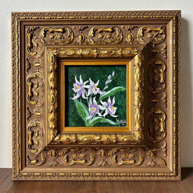 Signed Oil Painting Purple Orchids Ornate Gold Gilt Victorian Style Frame