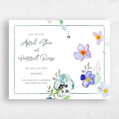 Blue Bordered Wedding Save the Date - Castellina Bloom