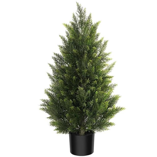 Outdoor Artificial Cedar Topiary Tree, Faux Evergreen Shrubs for Front Porch Decor, Lifelike Fake Bushes Plants for Home Living Room Front Door Decor (1, 3ft)