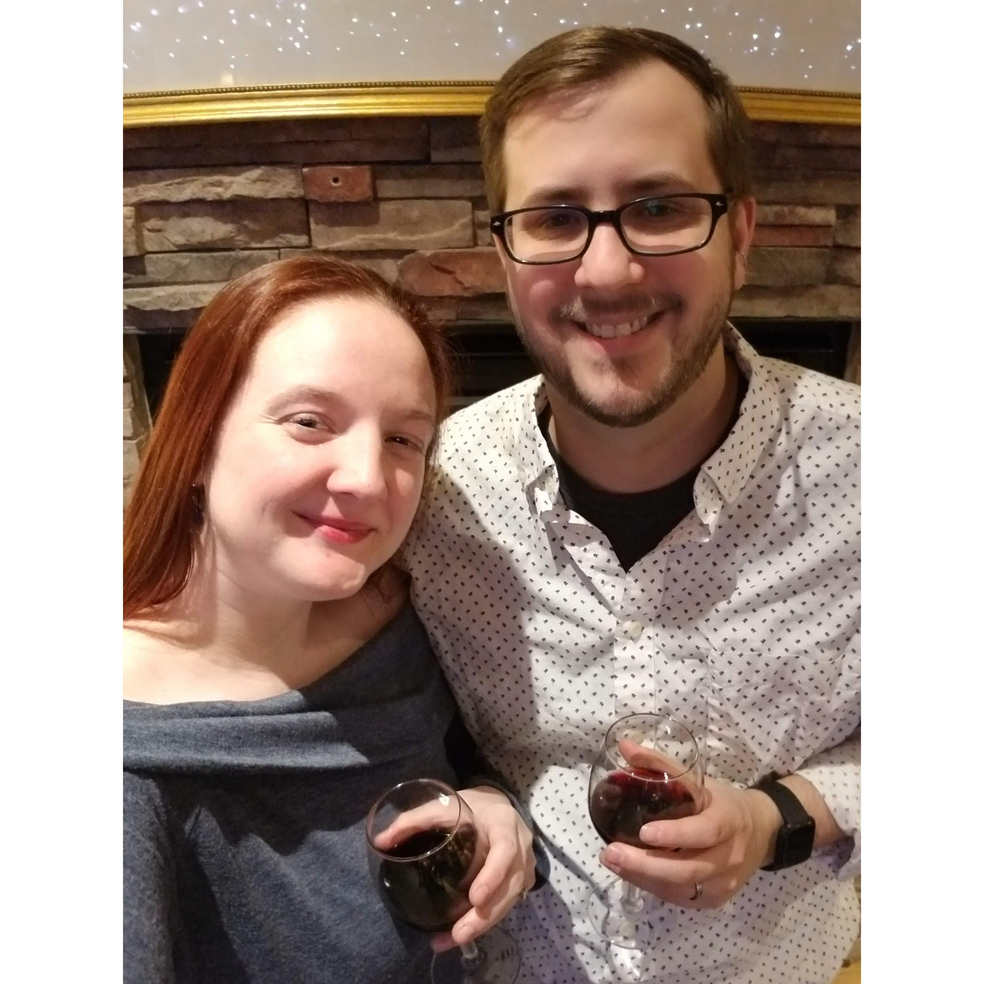 A photo of us gussied up for Ciara's birthday dinner in 2019.
