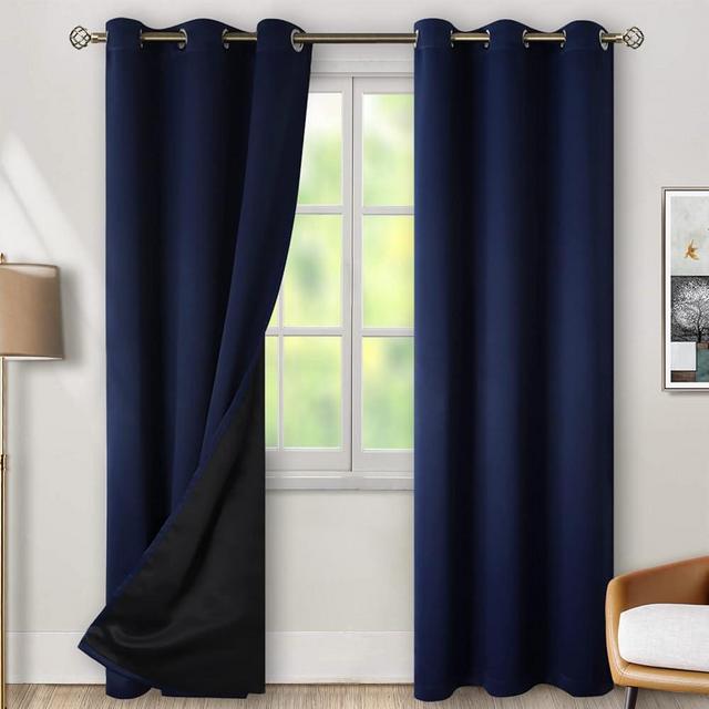 BGment Thermal Insulated 100% Blackout Curtains for Bedroom with Black Liner, Double Layer Full Room Darkening Noise Reducing Grommet Curtain (42 x 84 Inch, Navy Blue, 2 Panels)