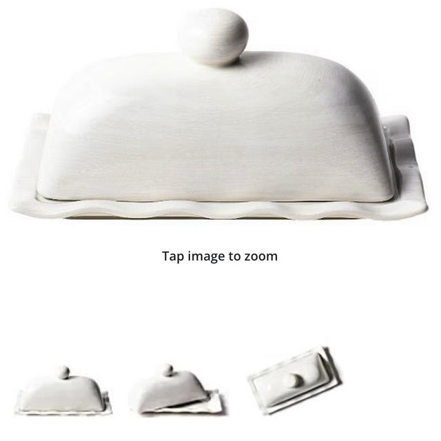 Coton Colors Signature White Ruffle Domed Butter Dish