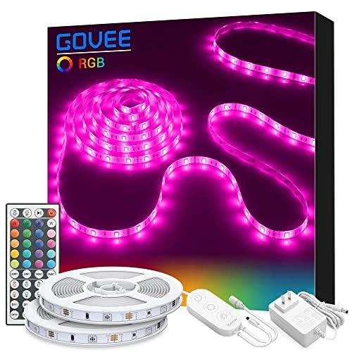 LED Strip Lights, Govee 32.8ft RGB Colored Rope Light Strip Kit with Remote and Control Box for Room, Ceiling, Bedroom, Cupboard Lighting with Bright 5050 LED, Strong 3M Adhesive Cutting Design (2X5m)