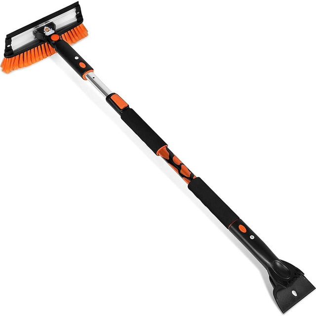 Snow MOOver 58" Extendable Snow Brush with Detachable Ice Scraper | 11" Wide Squeegee & Bristle Head | Lightweight Aluminum Body with Ergonomic Grip | No Scratch Winter Cleaning Tool for Cars & SUVs