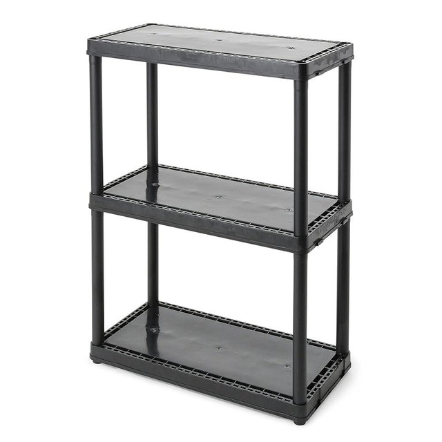 Gracious Living 3 Shelf Fixed Height Light Duty Storage Unit 12 x 24 x 33 Organizer System for Home, Garage, Basement, & Laundry, Black (2 Pack)