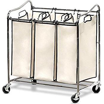 SimpleHouseware Heavy-Duty 3-Bag Laundry Sorter Cart, Chrome