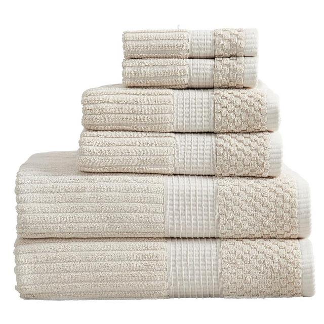 Springtree Home 100% Cotton Towel Set 6 Piece Set | Super Soft & Absorbent Quick-Dry 2 Bath Towels 2 Hand Towels & 2 Washcloths |Textured and Durable Cotton | Krista Collection (Beige)