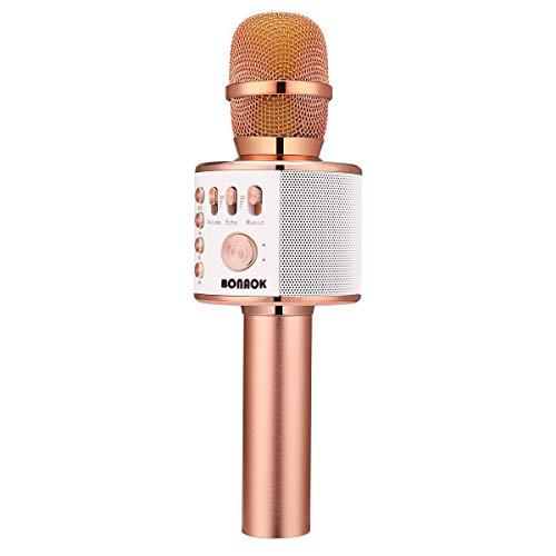 BONAOK Wireless Bluetooth Karaoke Microphone,3-in-1 Portable Handheld Karaoke Mic Speaker Machine Christmas Birthday Home Party for Android/iPhone/PC or All Smartphone(Q37 Rose Gold)