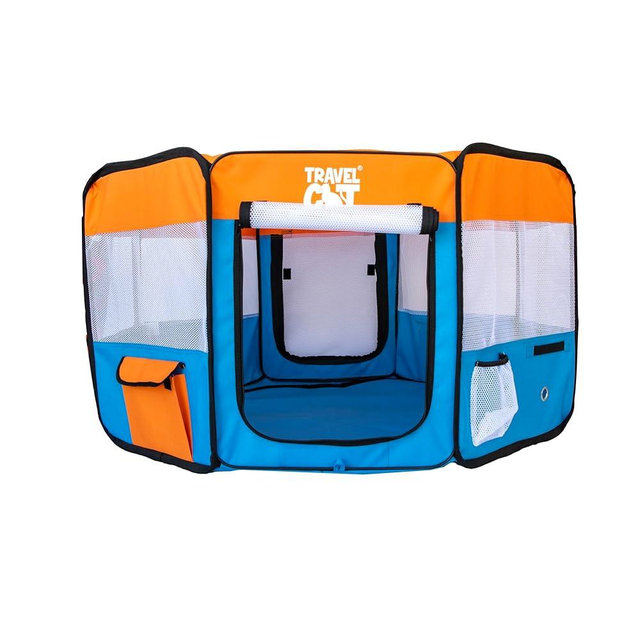 Travel Cat Portable Cat Tent - Durable Foldable Pet Playpen for Indoor and Outdoor Cats, Small Dogs etc. - 16" x 29" Collapsible Tent with Zipper Top, Cover Door and Scratch-Resistant Mesh Paneling
