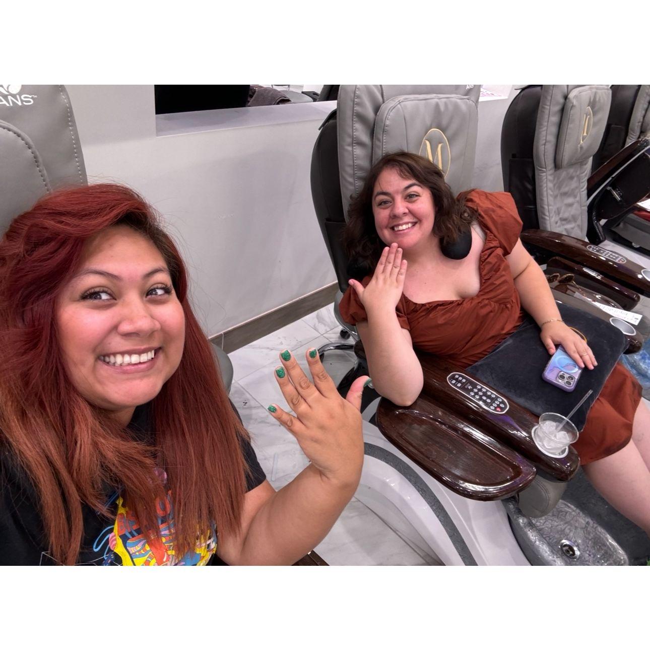 Eriene and Erica getting their nails done before Erica's "flight"