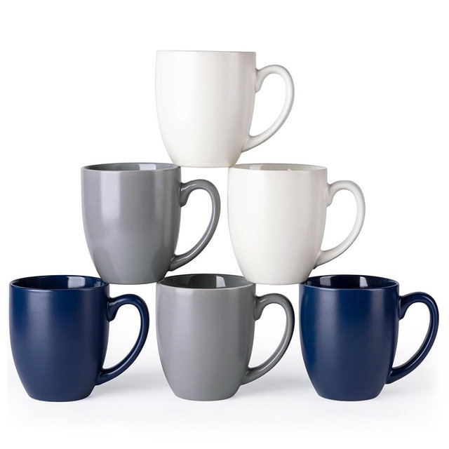 AmorArc 16oz Coffee Mugs Set of 6, Large Ceramic Coffee Mugs for Man, Woman, Dad, Mom, Modern Coffee Mugs with handle for Tea/Latte/Cappuccino/Cocoa. Dishwasher&Microwave Safe, Multi-Color