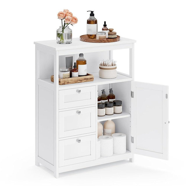 VASAGLE Bathroom Floor Storage Cabinet, Freestanding Bathroom Storage Unit with 3 Drawers, Adjustable Shelf, 11.8 x 23.6 x 31.5 Inches, White UBBC542P31V1