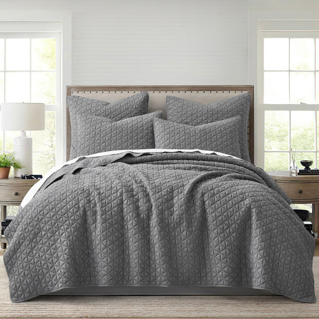 Rowan Grey Full/Queen Quilt Set- HomThreads by Levtex Home